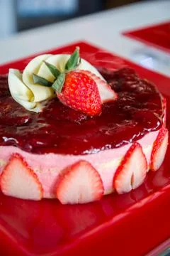 Strawberry sponge cake Stock Photos