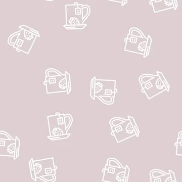 Strawberry tea line vector seamless pattern Stock Illustration