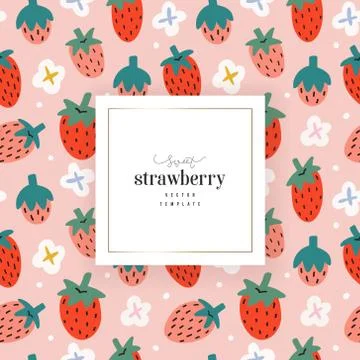 Strawberry template for package design with space for logo or text, trendy Stock Illustration