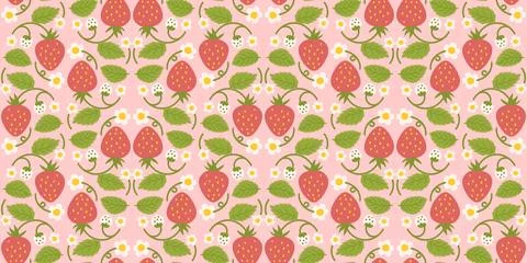Strawberry-themed seamless pattern design featuring delightful berries, flowe Stock Illustration