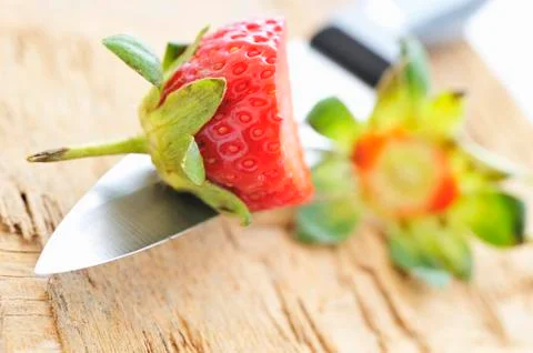 Strawberry with the tip cut off Foto stock