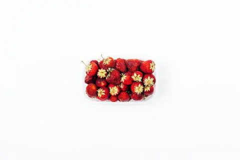 Strawberry in tray on white background Stock Photos