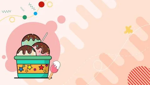 Strawberry, vanilla, melon flavored ice cream background topped with chocolate Stock Illustration