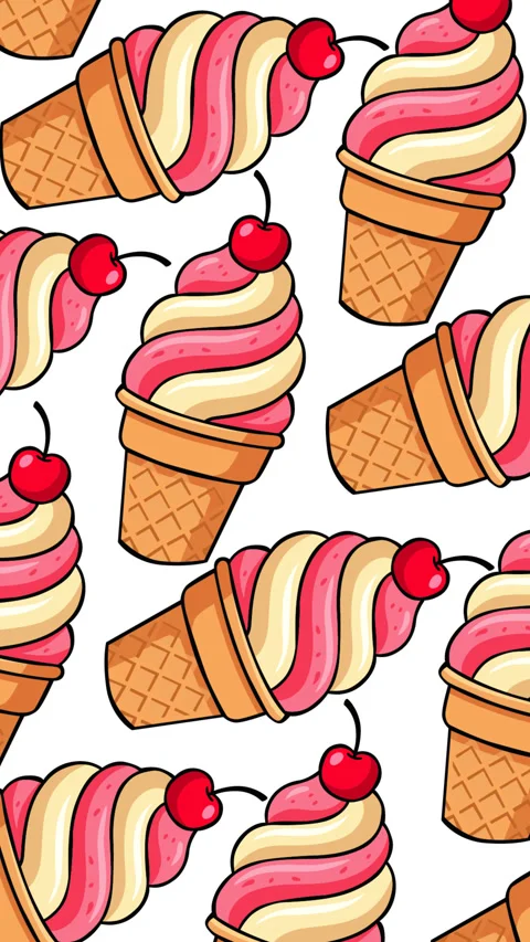 Strawberry Vanilla Soft Serve Ice Cream Cone Seamless Pattern Background for Stock Footage 340062461