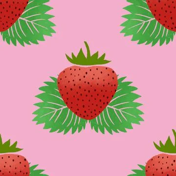Strawberry vector seamless pattern design tile on pink Stock Illustration
