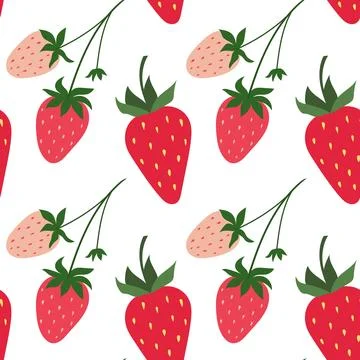 Strawberry vector seamless pattern. Sweet red and pink berries on transparent 스톡 일러스트