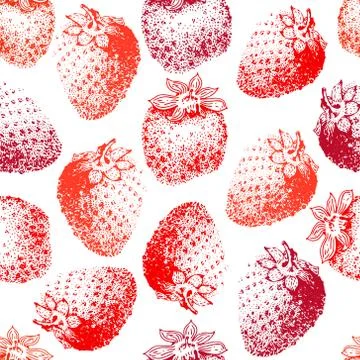 Strawberry. Vector seamless pattern. vintage hand drawn illustration Stock Illustration