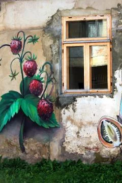 Strawberry on the wall Stock Photos