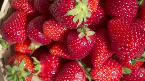 Strawberry in a wicker basket and camera movement on a cocktail slow motion Video stock 90374625