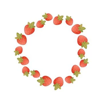 Strawberry wreath frame made of red berries Stock Illustration