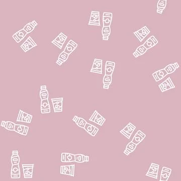 Strawberry yogurt line seamless pattern Stock Illustration