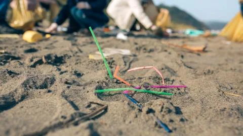 Straws on the beach Stock Photos