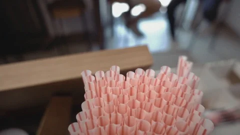 Straws for drinks in coffee shop Stock Footage 118072161