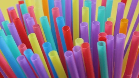 Straws plastic straw drinking disposable background single use footage video Stock Footage