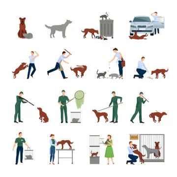 Stray Animals Icons Set Stock Illustration