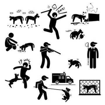 Stray Dog Problem Issue Stick Figure Pictogram Icons Illustrazione stock