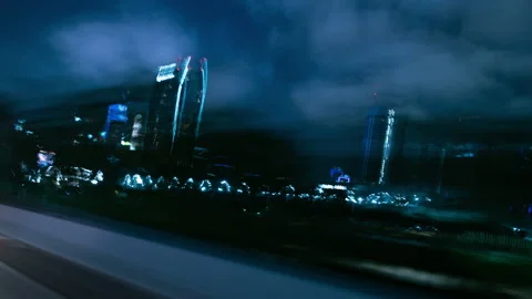 Streak Of Lights Driving Hyperlapse Tilted Side View Los Angeles Downtown Stock Footage 136221231