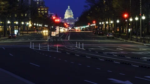 Streaked lights going towards US Capitol in Washington DC. Stock Footage 115667205