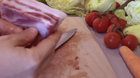 Streaky bacon demonstration Stock Footage 46741772
