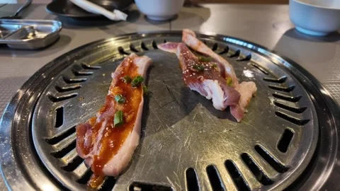 Streaky pork on the grill Vídeo Stock 291299971