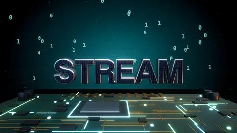 STREAM 3D Text with Binary Data on a Circuit Board Stock Illustration