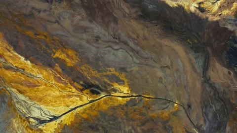Stream And Land Surface Stained And Contaminated By Acid Mine Drainage. - Stock Footage 229687647
