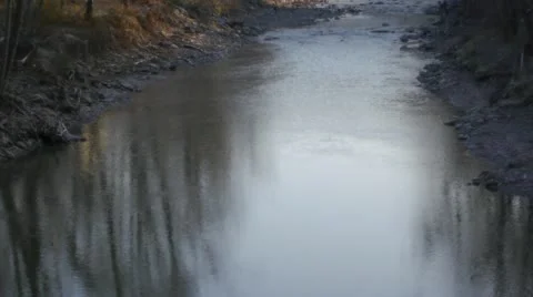 Stream and Old Covered Bridge Stock Footage 22219412