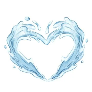 Stream and splash of water in a shape of heart isolated on white background Stock Illustration