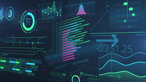Stream of animated charts processing vast amounts of data Stock Footage 334083264