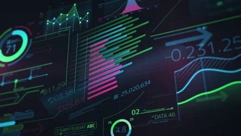 Stream of animated graphs and charts processing different kinds of data Stock Footage 335257529