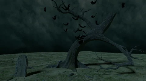 A stream of bats come flying out of an old dead tree Stock Footage 41532623