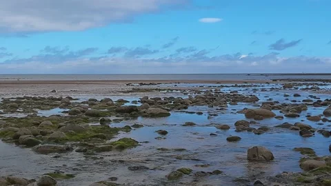 Stream, at beach, flowing into the ocean Stockbeeldmateriaal 202068266