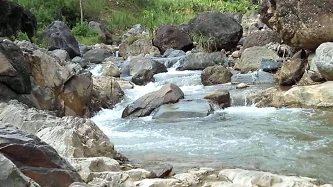 Stream of big river on the mountain Stock Footage 124039457