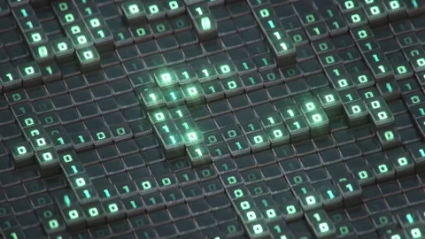 Stream of binary code 3D render seamless loop animation Video stock 320874913