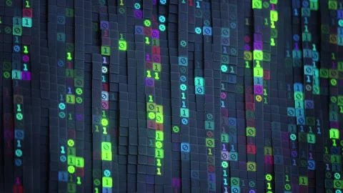 Stream of binary code 3D render seamless loop animation Video stock 321690625