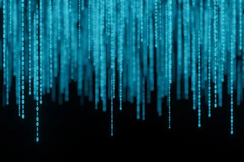 Stream of binary matrix code numbers on the screen 3d rendering Stock Illustration