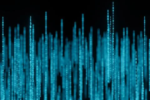 Stream of binary matrix code numbers on the screen 3d rendering Stock Illustration