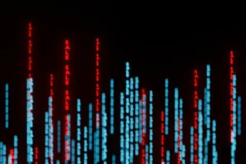 Stream of binary matrix code SALE on the screen 3d rendering. Stock Illustration