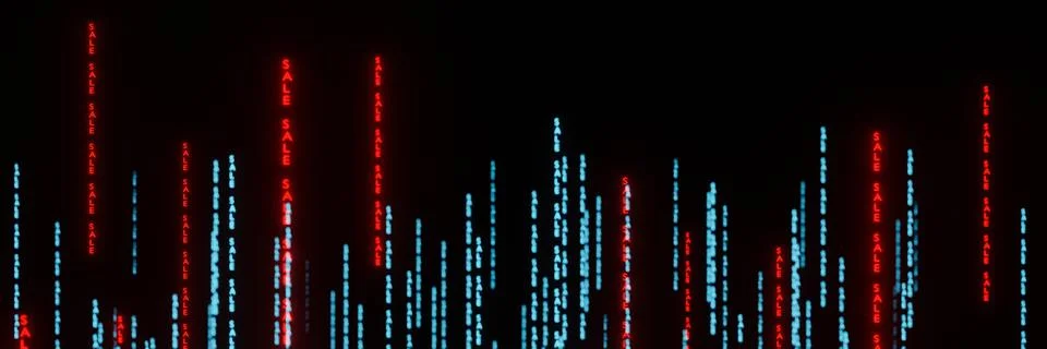 Stream of binary matrix code SALE on the screen panorama 3d rendering Stockillustratie