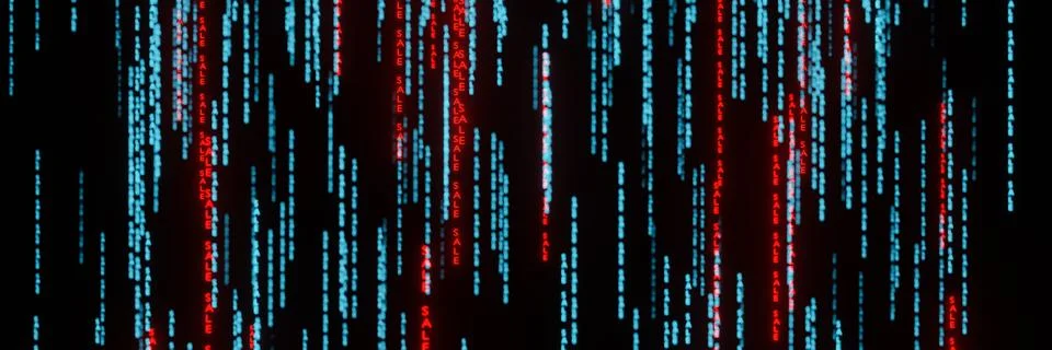 Stream of binary matrix code SALE on the screen panorama 3d rendering Stockillustratie