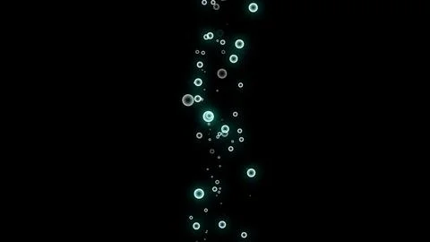 A stream of blue bubbles moves down on a black background. 3d Render. Motion Stock Illustration