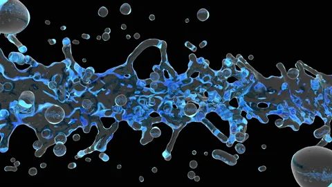 A stream of blue liquid breaks in flight and flies from left to right on a black Stock Footage 126342585