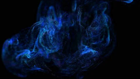 Stream of blue luminous particles underwater on black background runs into a Stock Footage 130225532