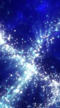 Stream of bright blue and white particles radiating through a dark space, cre Stock Illustration