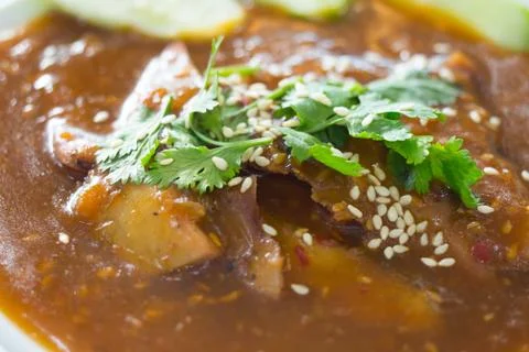 Stream bun serve with red pork Thai food Foto stock