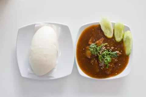 Stream bun serve with red pork Thai food Foto stock
