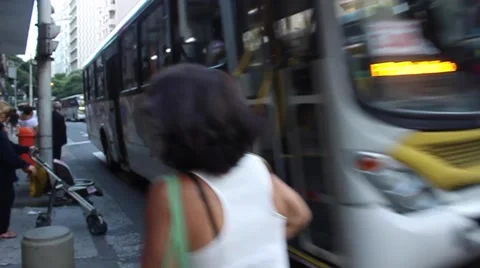 Stream of Buses Pass on Rio de Janeiro Street Stock Footage 44417001