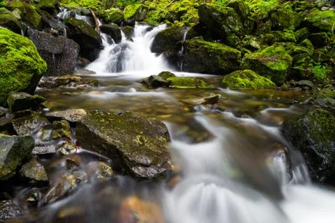 Stream cascading over rocks with a waterfall Stock Photos