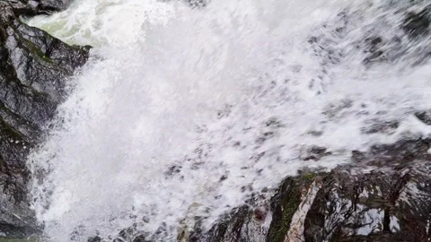A stream of clear mountain water cascades down rocks in the mountains. Waterfall Stock Footage 264968529