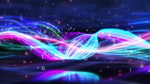 A stream of colored rays that form a wave of data flow in cyber space Stock Footage 305281868